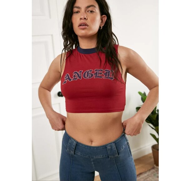 Jaded London Tops - Jaded London 90's 'Angel' Slogan cropped rhinestone Tee NEW WITH TAGS